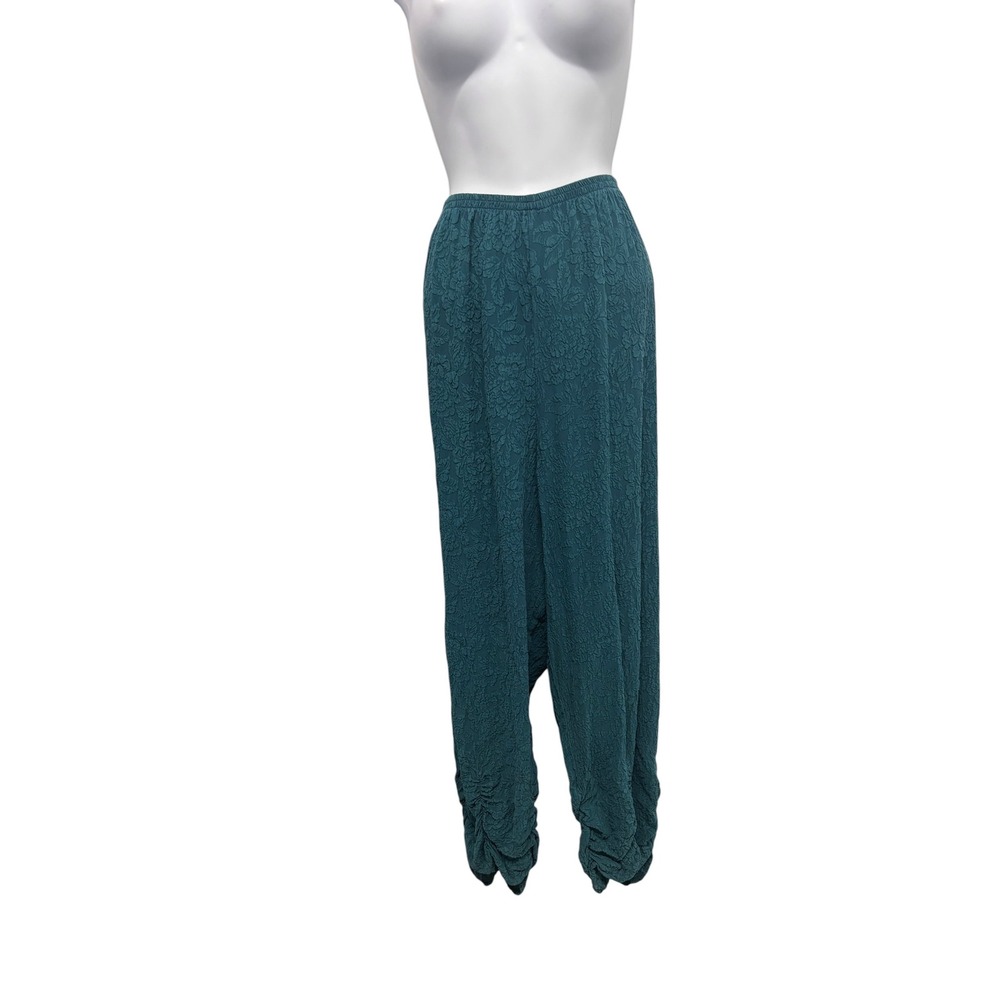URU Pablo Pant Deep Blue Silk Crinkle Floral Jacquard Harem Pants One Size C483 - Picture 1 of 14